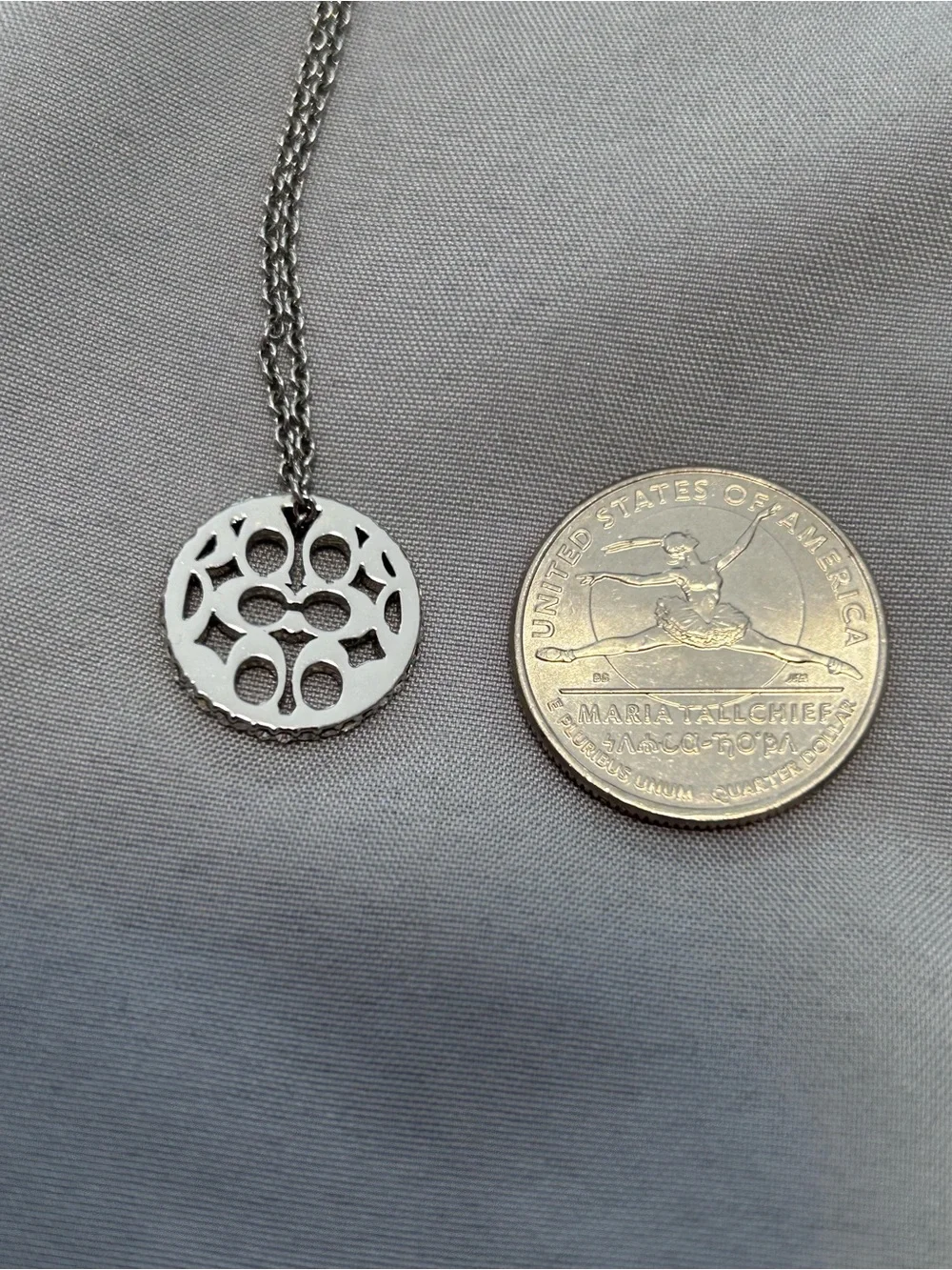 Coach Signature C Disc Pendant Necklace Pave Crystals